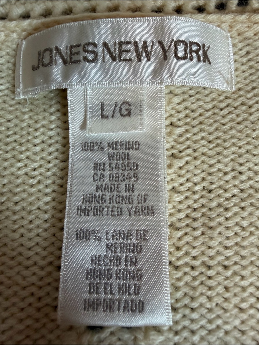 Jones New York Large Cream 100% Merino Wool Open Knit V-Neck Sweater - Picture 7 of 13